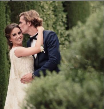 Isabelle Griezmann's son Antoine Griezmann with his wife Erika Choperena